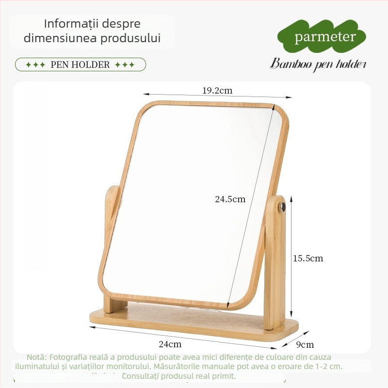 Oglindă de machiaj pentru birou, în stil Ins, pentru cămin, pătrată, din lemn