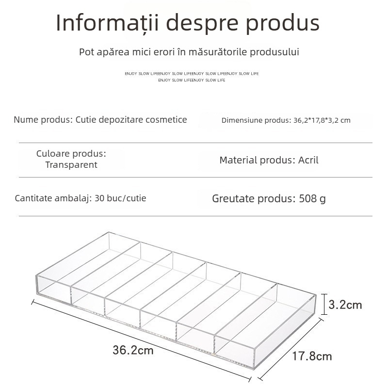 Cutie transparentă din acrilic, cu 6 compartimente, pentru produse de machiaj, creioane pentru sprânene și rujuri