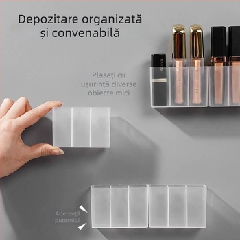 Dulap oglindă de baie, montat pe perete, cu compartimente pentru cosmetice, organizator transparent pentru ruj, creion sprâncene, foarfece și pensule