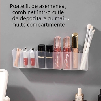 Dulap oglindă de baie, montat pe perete, cu compartimente pentru cosmetice, organizator transparent pentru ruj, creion sprâncene, foarfece și pensule