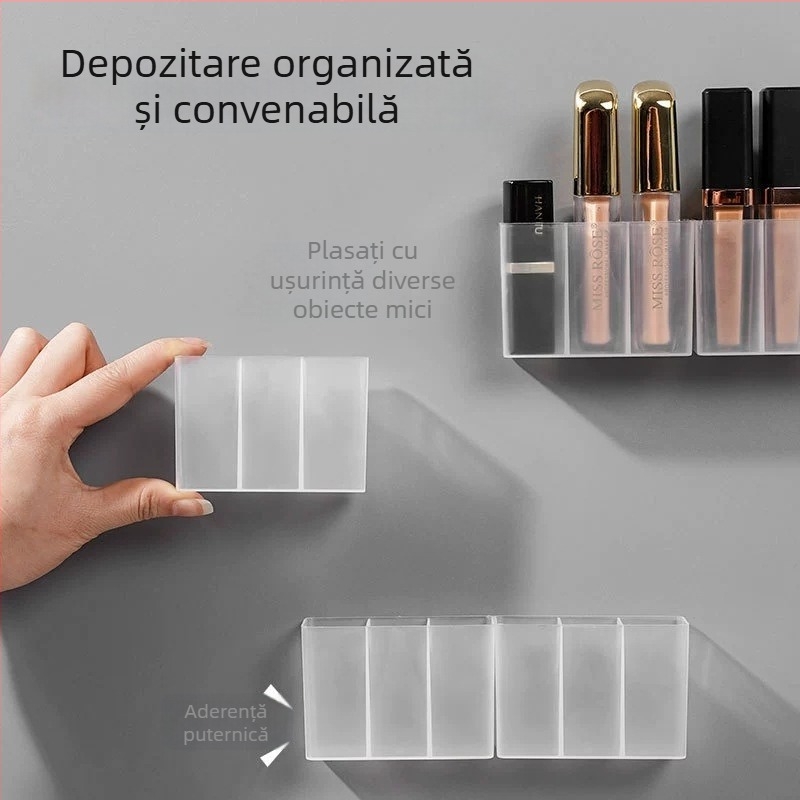 Dulap oglindă de baie, montat pe perete, cu compartimente pentru cosmetice, organizator transparent pentru ruj, creion sprâncene, foarfece și pensule