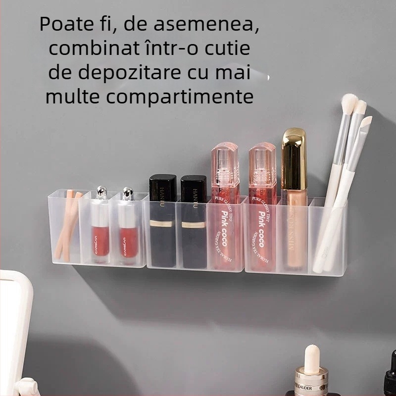 Dulap oglindă de baie, montat pe perete, cu compartimente pentru cosmetice, organizator transparent pentru ruj, creion sprâncene, foarfece și pensule