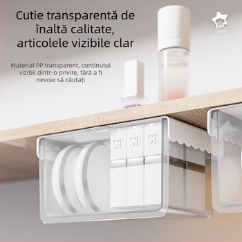 Cutie de depozitare cu sertar sub oglindă, organizator transparent pentru baie, cosmetică, discuri demachiante, ruj, bețe de bumbac