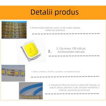 Bandă LED pentru iluminat interior 2835, temperatură de culoare dublă, curent constant, 200 LED-uri, flexibilă, înaltă luminozitate, reglabilă
