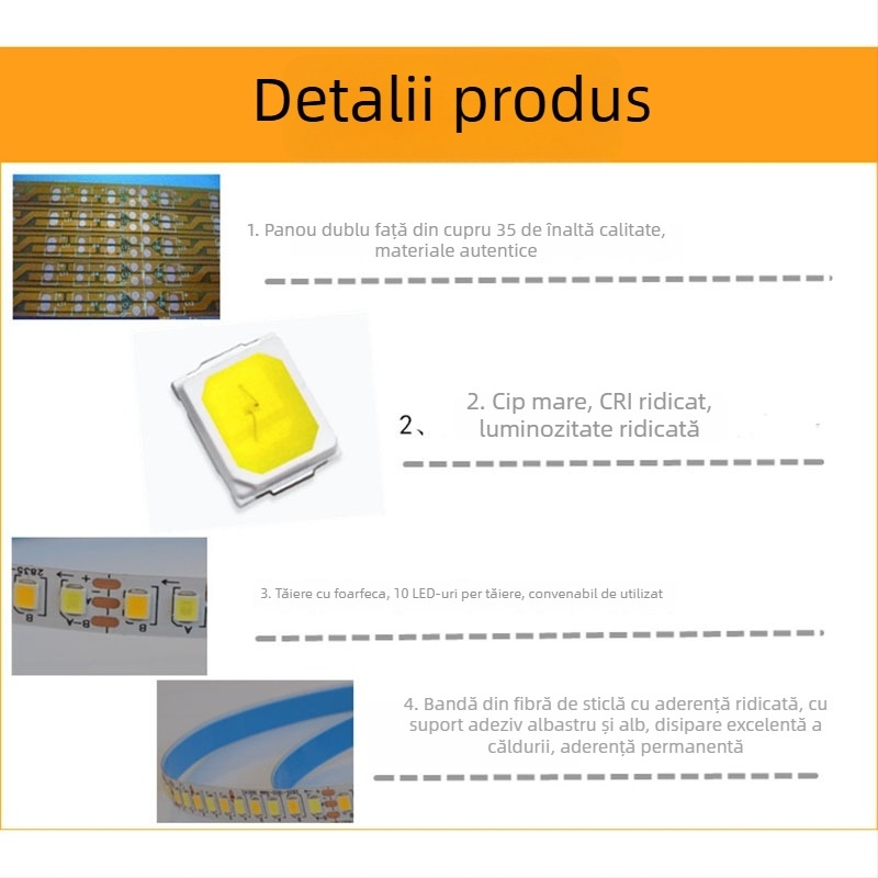 Bandă LED pentru iluminat interior 2835, temperatură de culoare dublă, curent constant, 200 LED-uri, flexibilă, înaltă luminozitate, reglabilă
