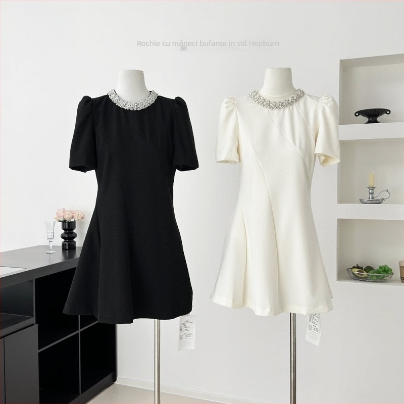 Rochie inspirată de Hepburn, mâneci bufante, pentru femei, vară 2026, croială A-line, scurtă