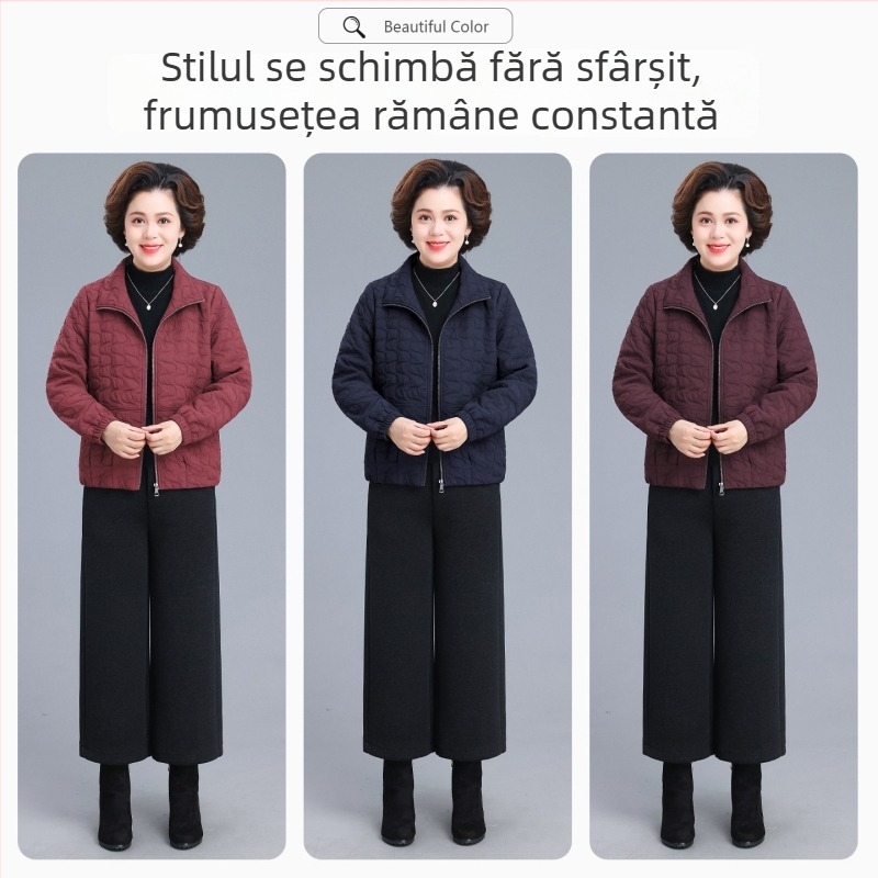 Geacă căptușită pentru toamnă-iarna pentru femei de vârstă mijlocie și mai în vârstă, top elegant pentru femei, palton ușor din bumbac, mărime mare