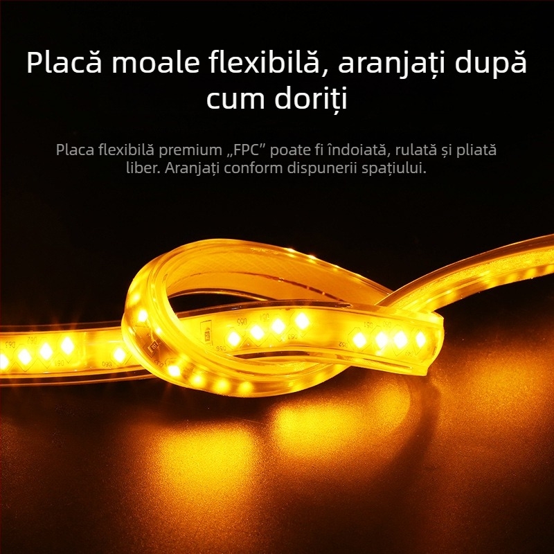 Bandă LED 220V pentru exterior, impermeabilă, 320 LED-uri, cinci rânduri, iluminare tehnică, lumină caldă, ultra-moale