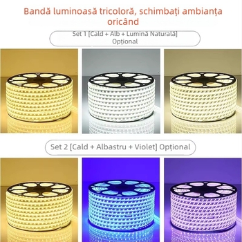 Bandă LED 220V cu trei culori, ultra-luminoasă pentru ambient în living, rezistentă la apă, bandă pentru tavan cu schimbare de culoare