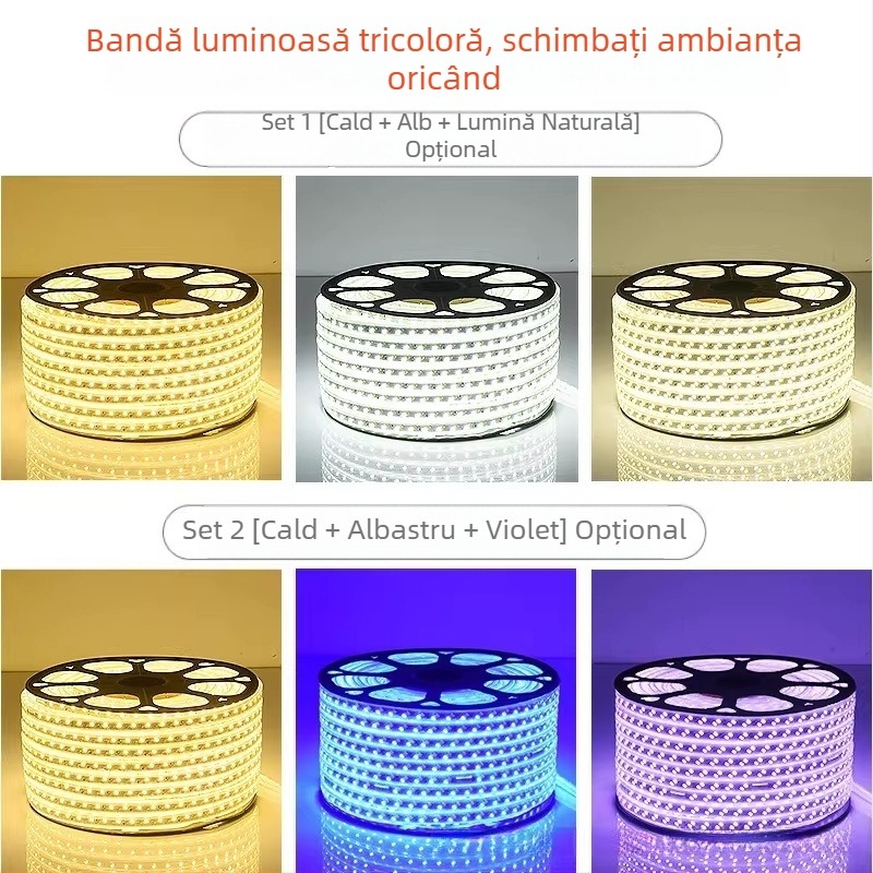 Bandă LED 220V cu trei culori, ultra-luminoasă pentru ambient în living, rezistentă la apă, bandă pentru tavan cu schimbare de culoare