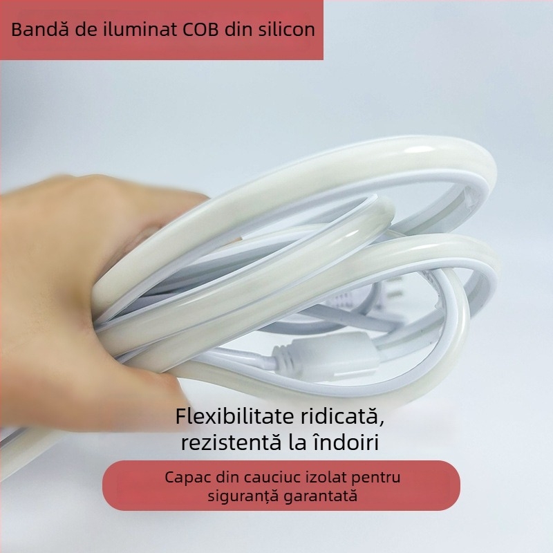 Bandă LED COB 220V, flexibilă, autoadezivă, impermeabilă pentru exterior