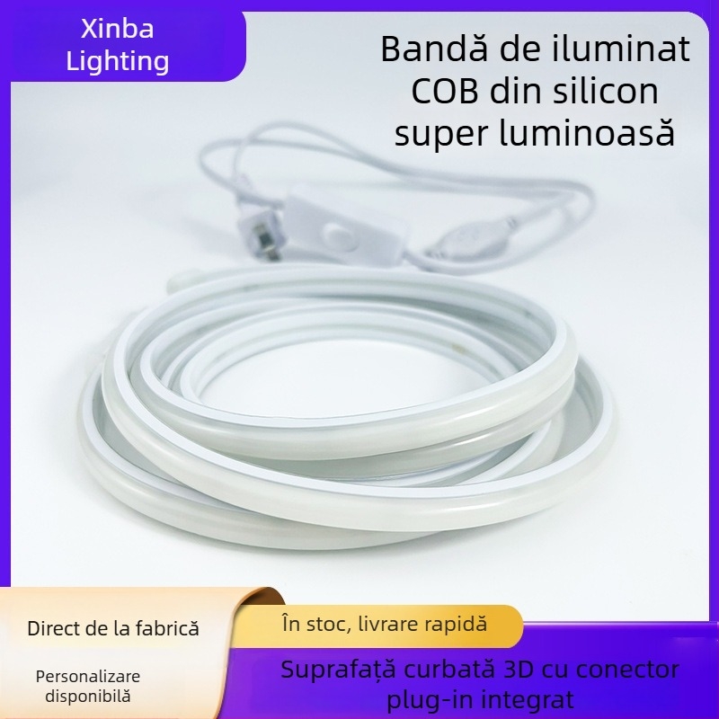 Bandă LED COB 220V, flexibilă, autoadezivă, impermeabilă pentru exterior