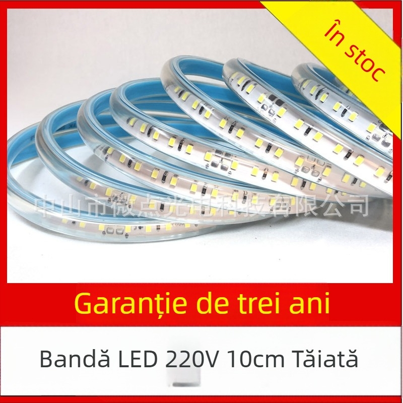 Bandă LED 220V, tensiune înaltă, se poate tăia la 10 cm, formă arcuită, 100 LED (2835), luminozitate ridicată pentru reclamă