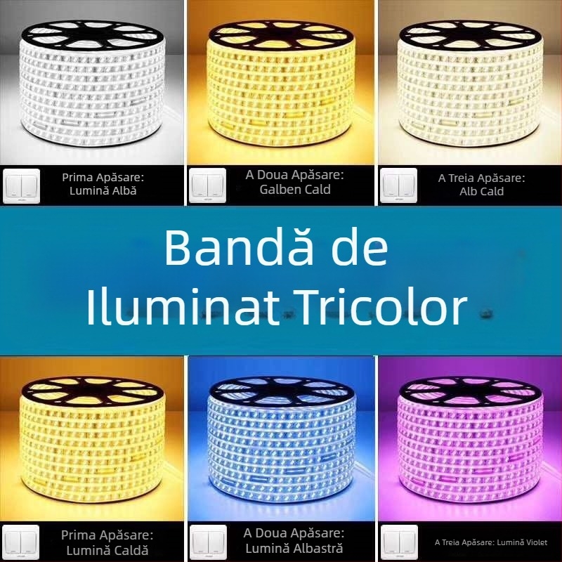 Bandă LED impermeabilă RGB 220V, cu două rânduri, pentru sufragerie, lumină neon moale
