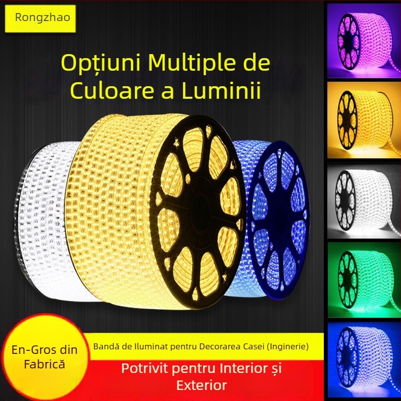Bandă LED impermeabilă RGB 220V, cu două rânduri, pentru sufragerie, lumină neon moale