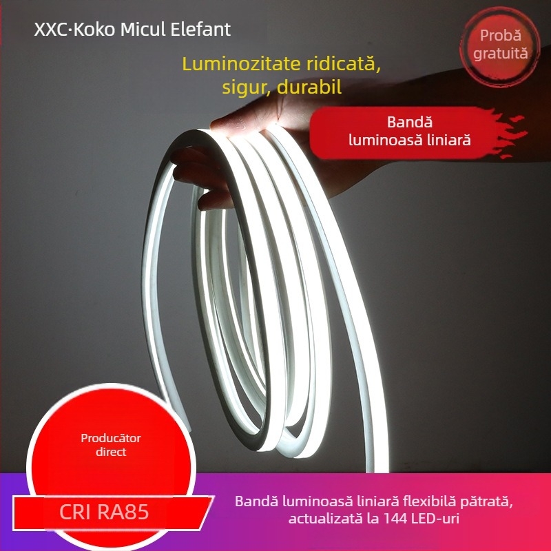 LED lumină liniară ultra‑puternică, canal pătrat pentru atmosferă, flexibil, impermeabil, încastrabil, 220V