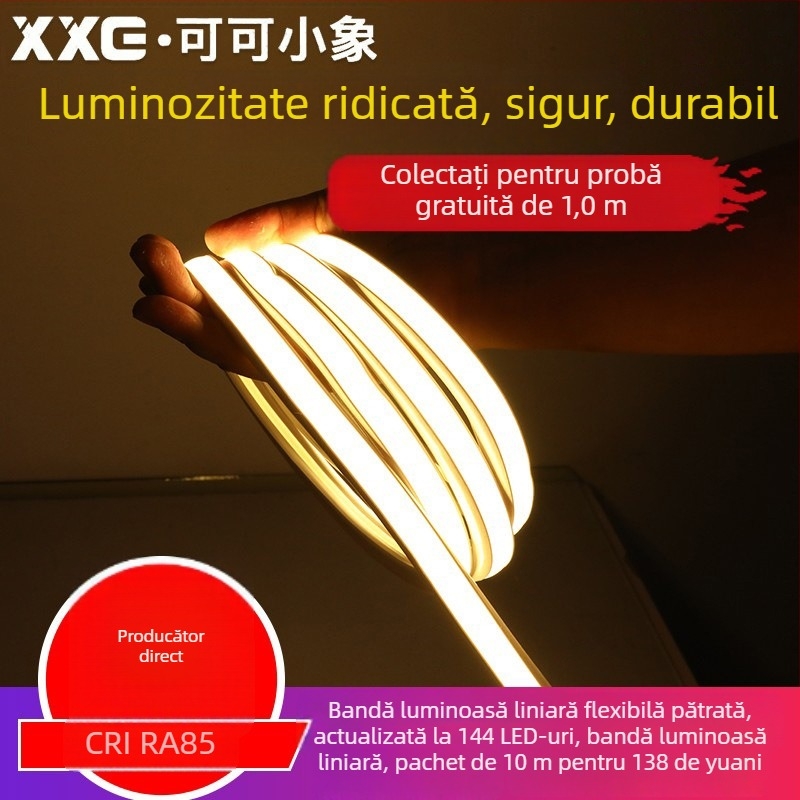 LED lumină liniară ultra‑puternică, canal pătrat pentru atmosferă, flexibil, impermeabil, încastrabil, 220V