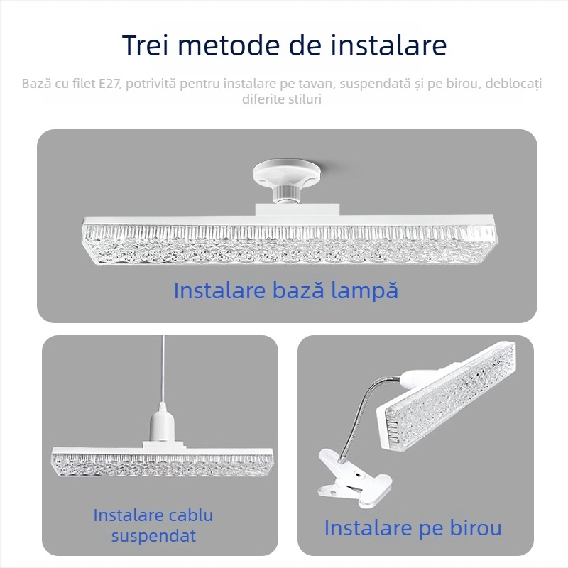 Lampă LED cu bandă de cristal lungă, bază E27, protecție pentru ochi, economisire de energie, iluminat pentru living și dormitor, design integrat