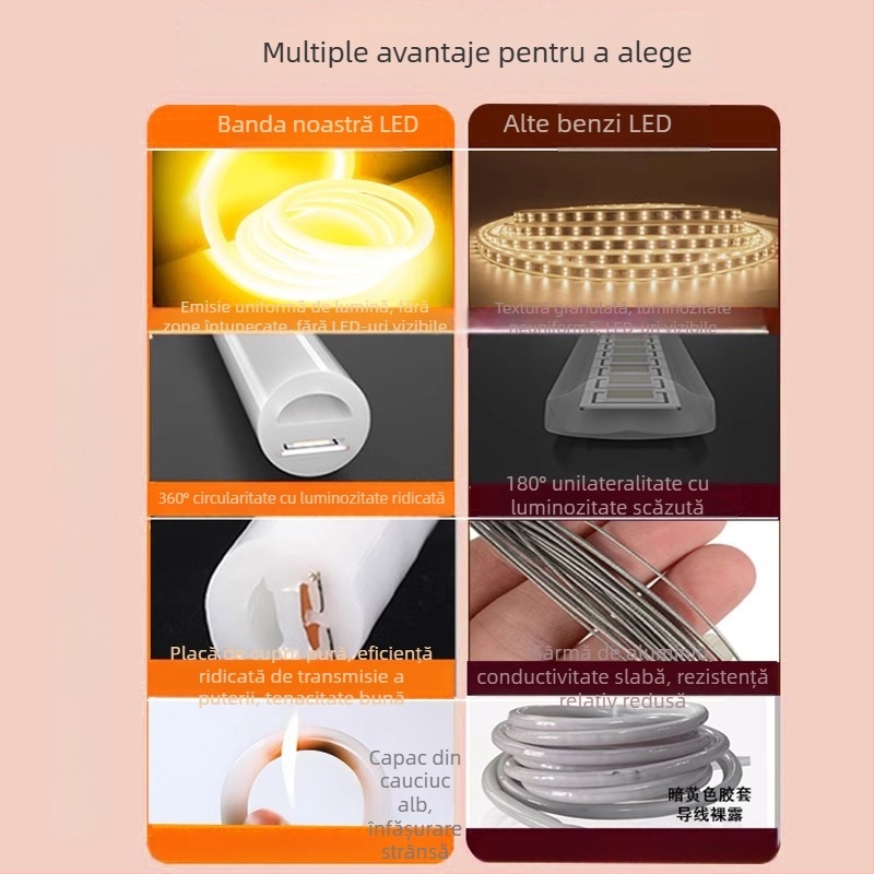 Bandă LED circulară neon, 360°, exterior impermeabilă, silicon flexibil, 220V, luminozitate mare
