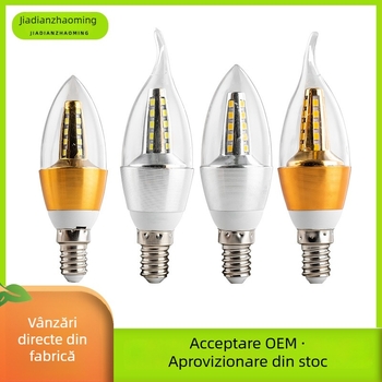 Bec LED de tip lumânare cu baze E12/E14/E27, economisire energie, 110–220V, fascicul de 180°, corp din aluminiu, 8000 lm