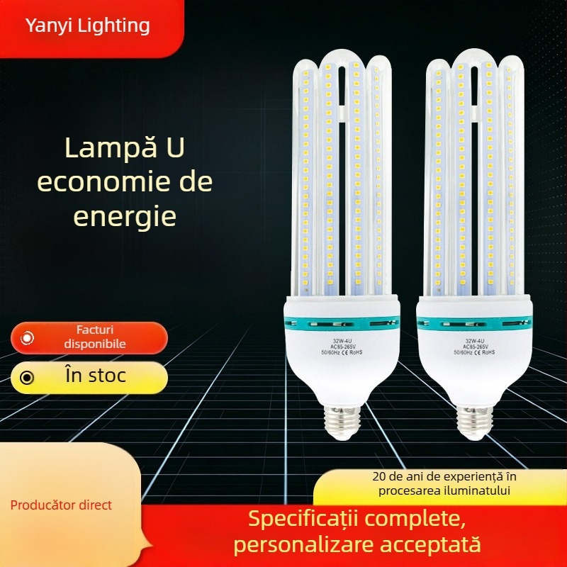 Lampa LED tip porumb, economisire de energie, bază E27, lampă 3U, alb cald