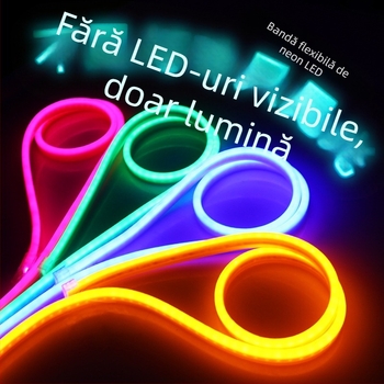 Bandă LED neon flexibilă, cu iluminare înaltă, 220V, pentru interior – iluminare linie tavan în living; 12V pentru reclame exterioare