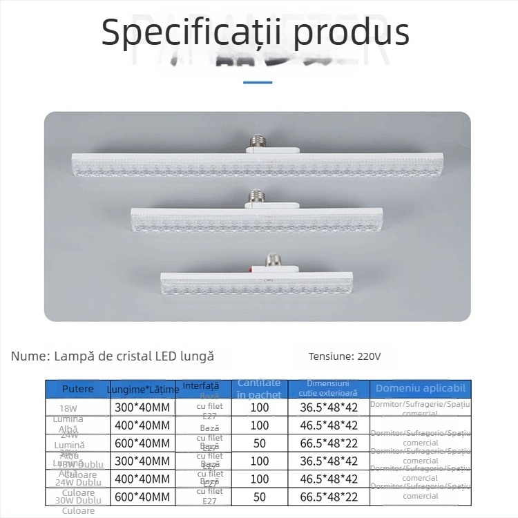 Lampă LED din cristal, în formă de bandă, cu priză E27, pentru iluminat casnic, reglabilă, luminozitate ridicată