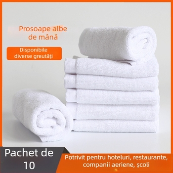 Set de 10 prosoape de mână albe, din bumbac, mici și pătrate, pentru hoteluri, restaurante și călătorii