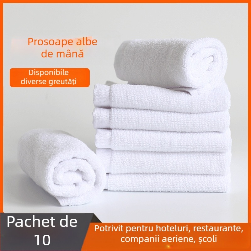 Set de 10 prosoape de mână albe, din bumbac, mici și pătrate, pentru hoteluri, restaurante și călătorii