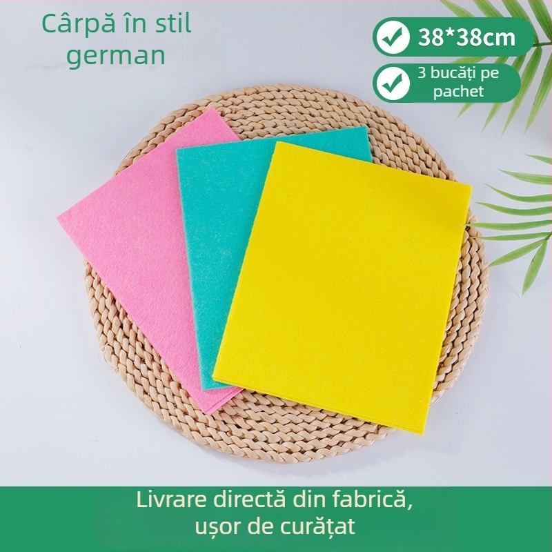 Cârpe de curățare în stil german, din material nețesut, fără scame, 38×38 cm, pachet cu 3 bucăți (culori diferite)