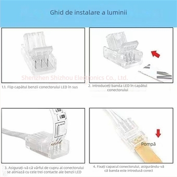 Conector cristal pentru bandă LED RGBWCCT, fără sudură, 6 pini, 12 mm, conectare rapidă