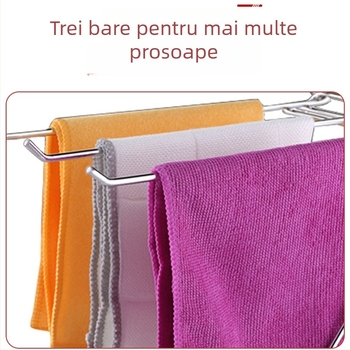 Suport din oțel inoxidabil pentru bucătărie, în formă Z, cu trei brațe, pentru prosoape și cârpe, detașabil