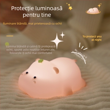 Lampă de noapte din silicon cu hipopotam, control tactil, încărcare lângă pat, cadou