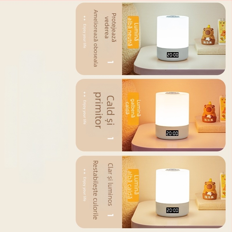 Lumină de noapte pentru noptiere, lampă de dormitor, protecție a ochilor pentru hrănire bebeluș, iluminat ambiental, baterie încorporată, întrerupător tactil, design geometric modern