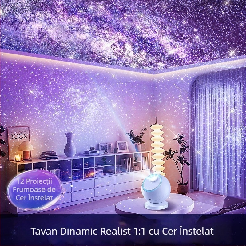 Proiector cu cer înstelat și lumină ambientală pentru dormitor — lumină de noapte cu proiecție și muzică, alimentare USB