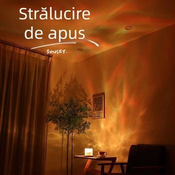 Lampă de ambient pentru masă cu valuri de apă dinamice, proiecție de cer înstelat, alimentare USB cu baterie încorporată