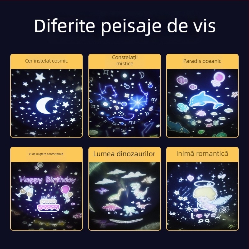 Lampă de proiecție a cerului înstelat cu LED, lampă de noapte rotativă – cadou pentru Ziua Îndrăgostiților și zilele de naștere ale copiilor