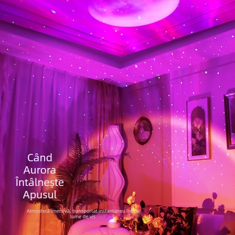 Lampă de proiecție cu laser Bluetooth, cer înstelat, iluminare ambientală pentru interior, atmosferă KTV, iluminare de scenă cu valuri de apă, lampă de noapte, telecomandă