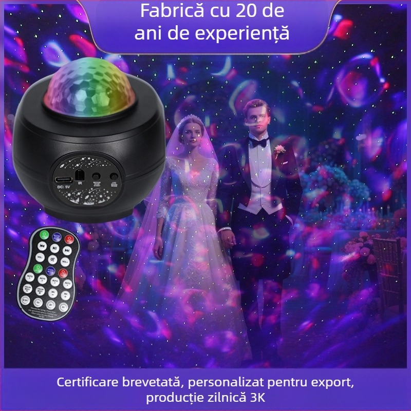Lumină de Noapte Mini cu Proiecție înstelată și Difuzor Bluetooth, Alimentare USB, Control prin Aplicație