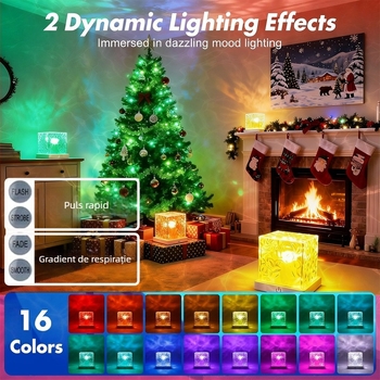 Lumină de noapte rotativă cu valuri de apă, veioză de noptieră creativă cu atmosferă de flacără, cadou romantic, proiecție a cerului înstelat