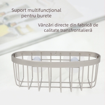 Suport de bucătărie din sârmă inox, culoare șampanie, cu ventuze pentru bureți și lavete de vase, raft de scurgere