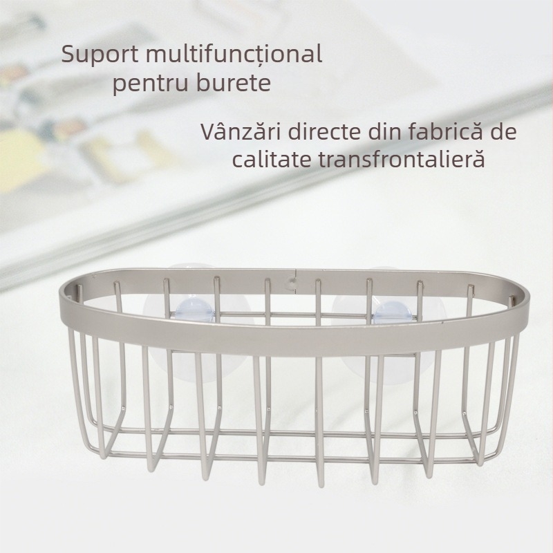 Suport de bucătărie din sârmă inox, culoare șampanie, cu ventuze pentru bureți și lavete de vase, raft de scurgere