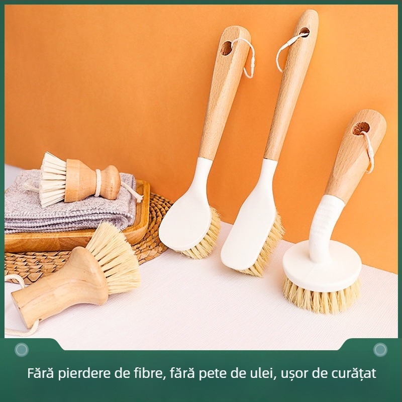 Perie naturală de sisal pentru oale, mâner lung din lemn, perie de bucătărie, multifuncțională