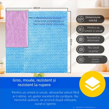 Prosop de curățare de unică folosință, utilizare dublă pentru uscat și umed, țesătură nețesută îngroșată pentru vase, antibacterian