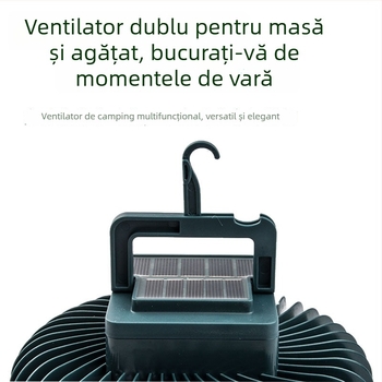 Lampa de camping LED cu ventilator și suport, încărcare solară, iluminat în aer liber
