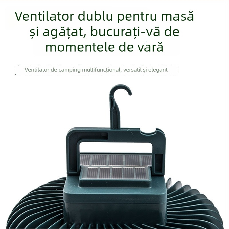 Lampa de camping LED cu ventilator și suport, încărcare solară, iluminat în aer liber