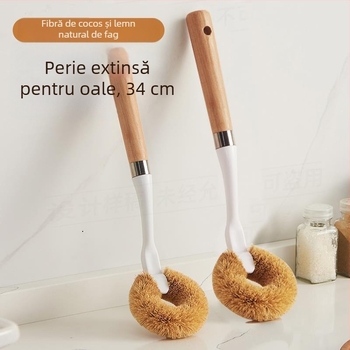 Perie de curățare pentru oale, cu mâner lung, din fibre de cocos – nu zgârie vasele