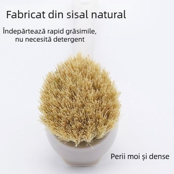 Miaojie Perie pentru oale din fibre vegetale, mâner lung, peri moi, rezistente, nu zgârie oalele, pentru spălat vase și curățenie în bucătărie