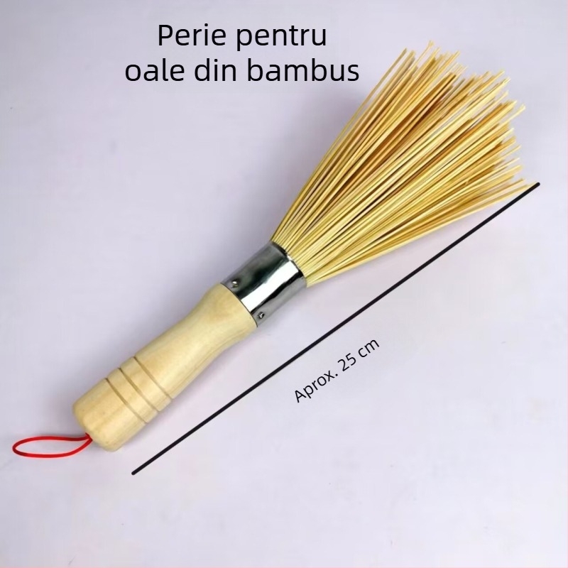 Perie de oale din bambus cu mâner din lemn – perie de bucătărie pentru curățarea oalelor