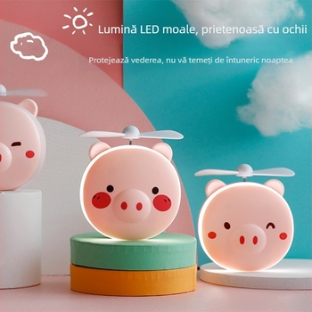 Oglindă de machiaj mini cu ventilator USB, portabilă, iluminare LED, de mână